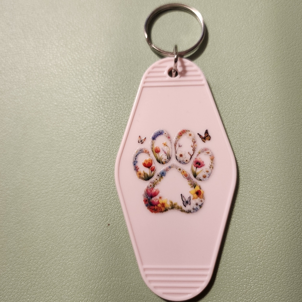 Floral Paw Print Keychain